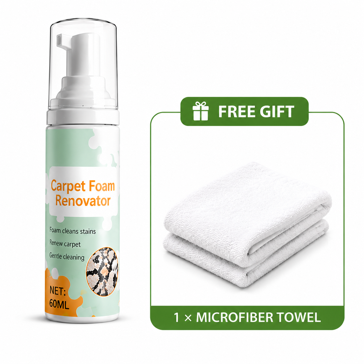 Last Day Special Price ! Buy 1 Get 1 FreeWaterless Carpet Foam Stain Remover with Towel
